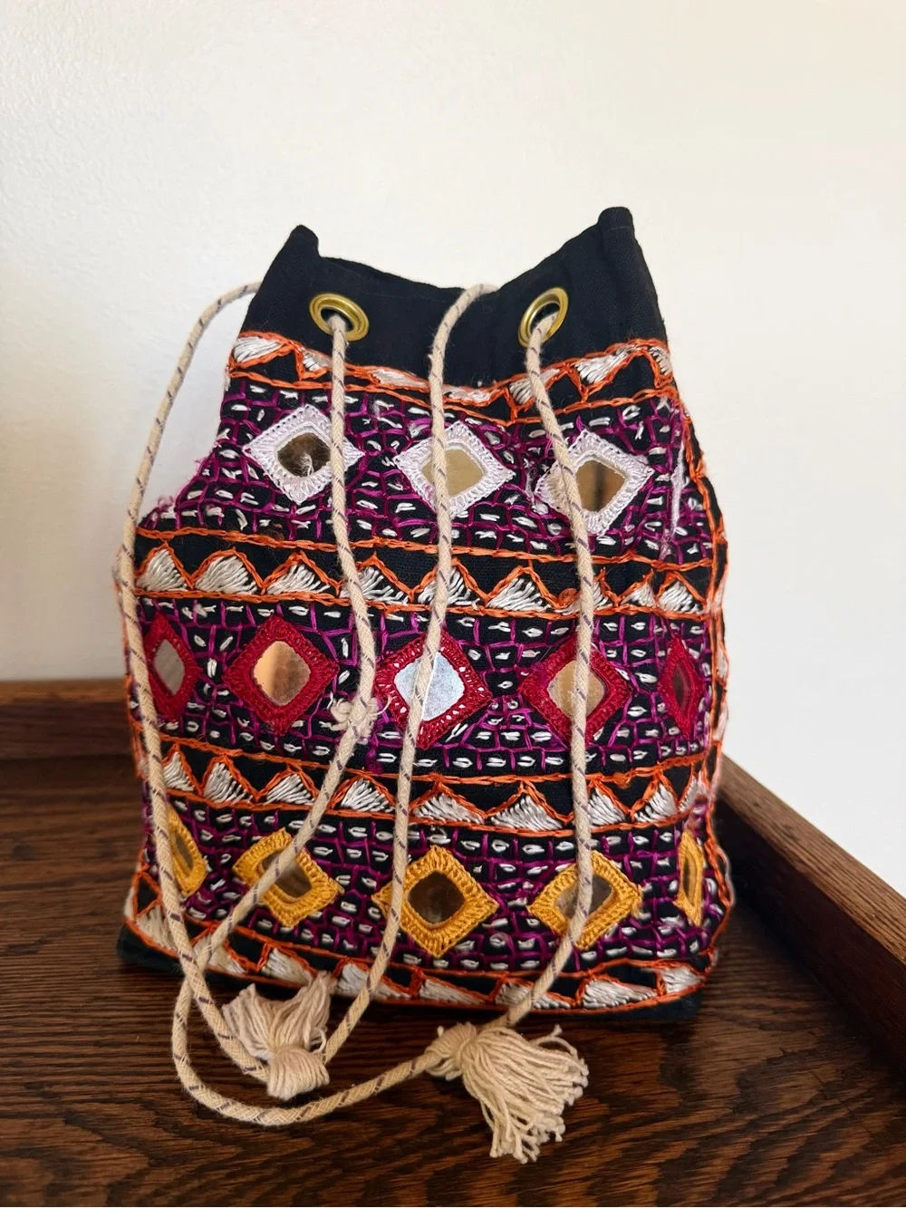 Vintage Indian Banjara Shisha Bucket Bag